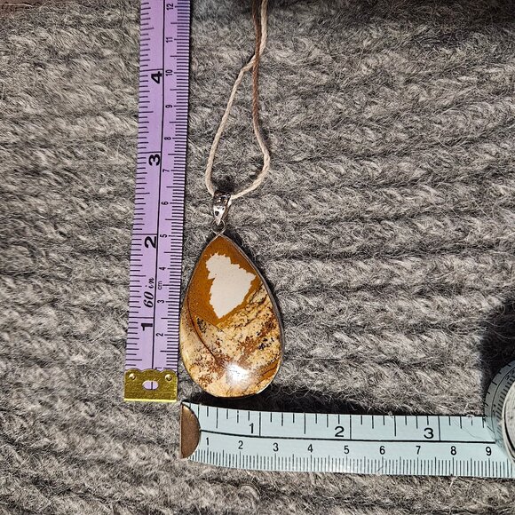 Picture / landscape jasper gemstone pendant, silver, (bird shape in colours) - Picture 3 of 6